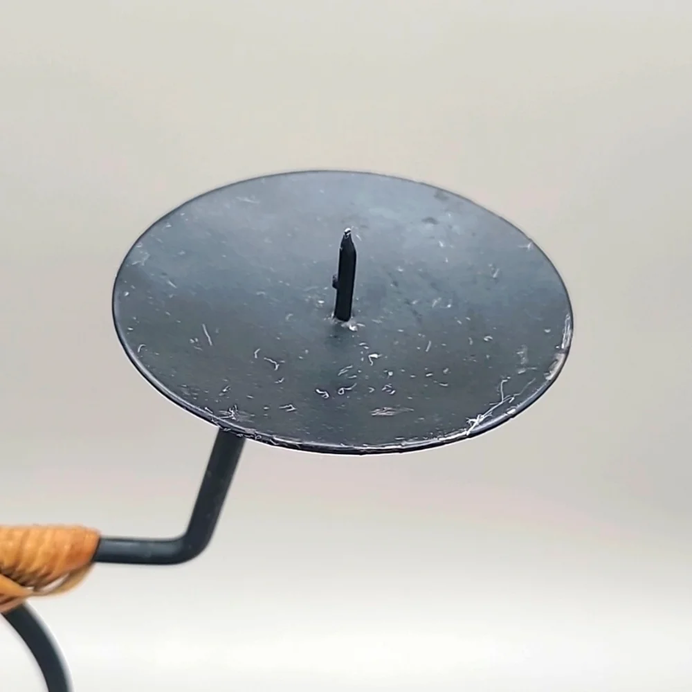 Tribal Black & Wicker Metal Figurine Candleholder